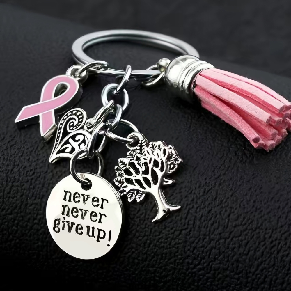 Pink and Silver Inspirational Key Holder Ring with Multiple Charms